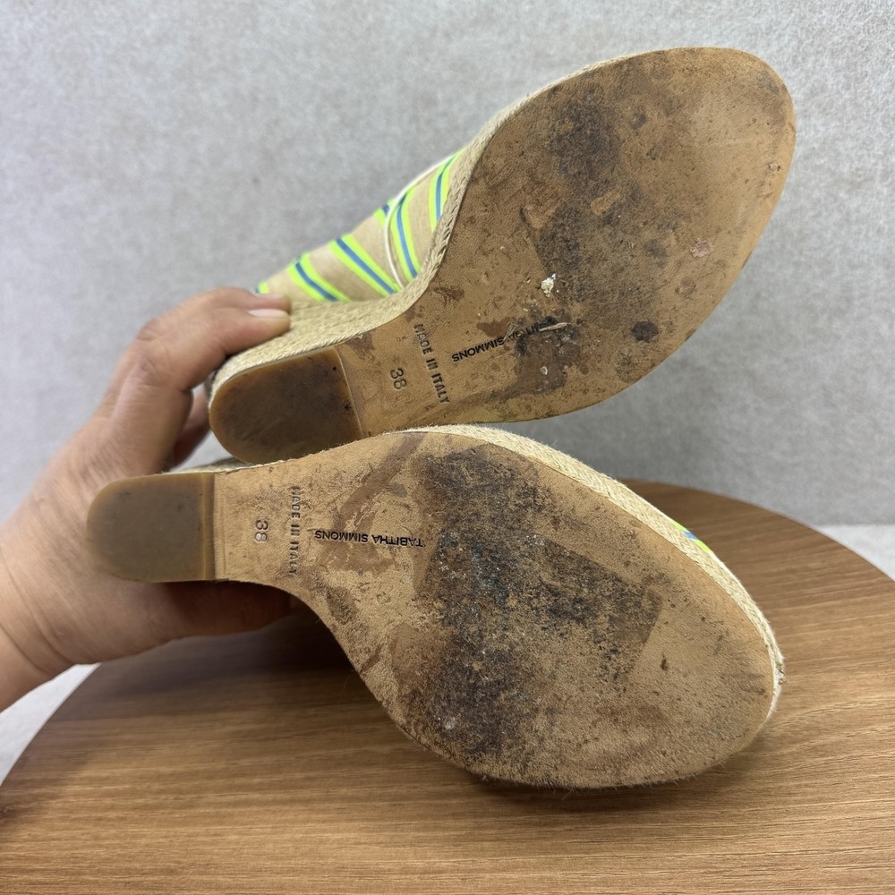 Tabitha Simmons Shoes Womens Size 7.5 Beige Linen Espadrille Wedge Italy - Picture 9 of 11